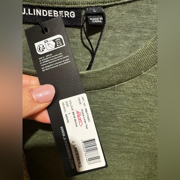 J.Lindeberg Olive Short Sleeve linen Tee size L NWT - Picture 5 of 5